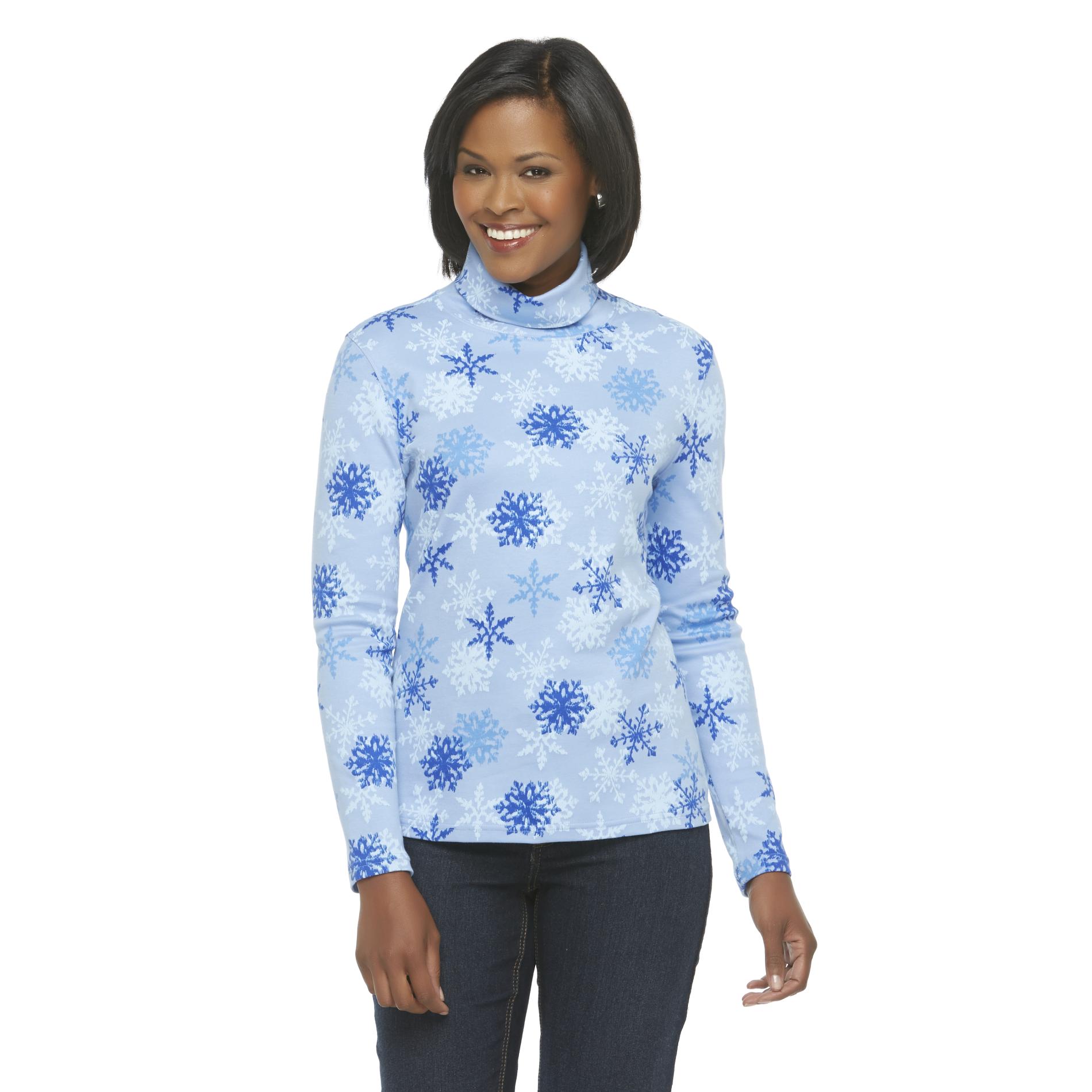 Holiday Editions Women's Christmas Turtleneck - Snowflakes