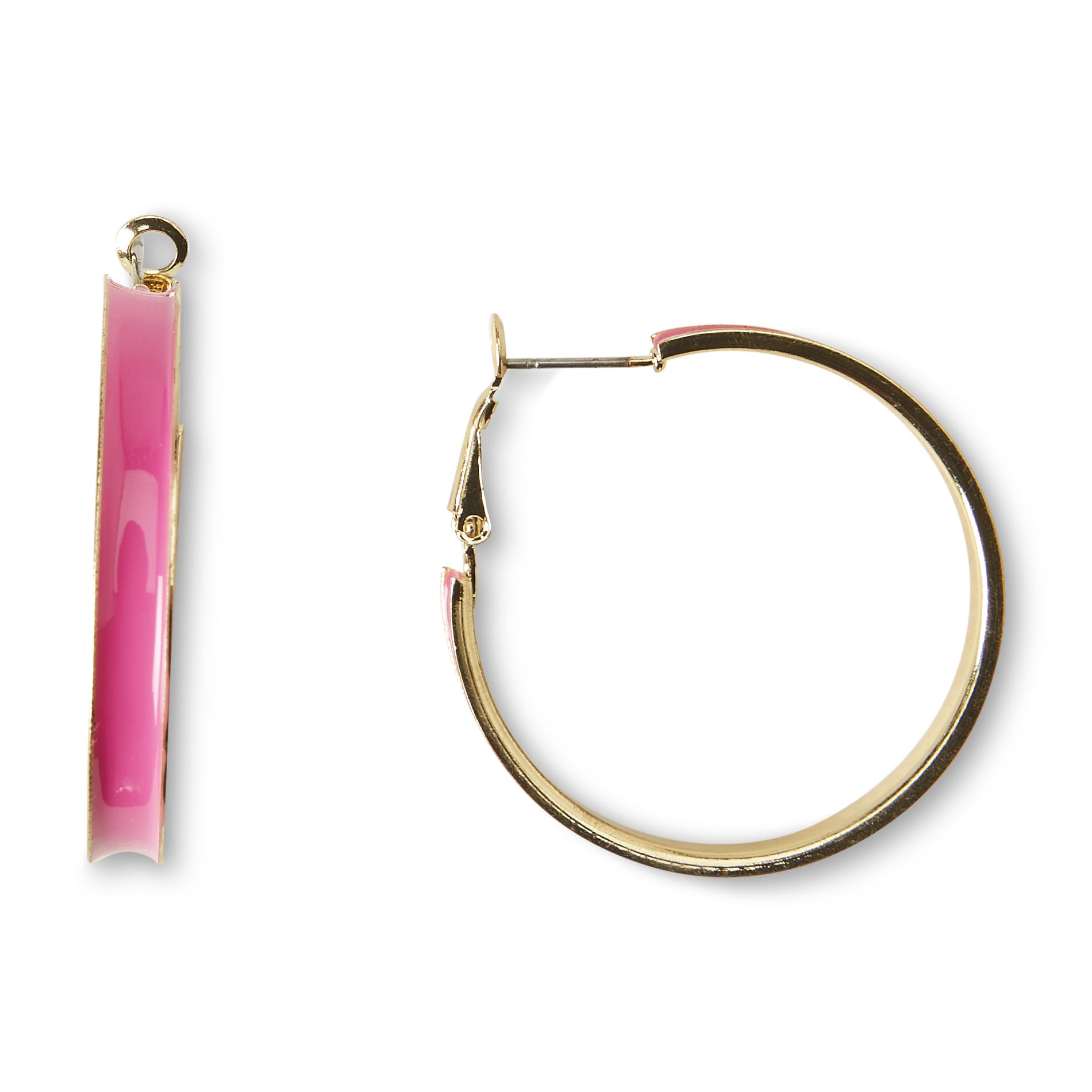 Joe Boxer Junior's Neon Pink Hoop Earrings - Goldtone