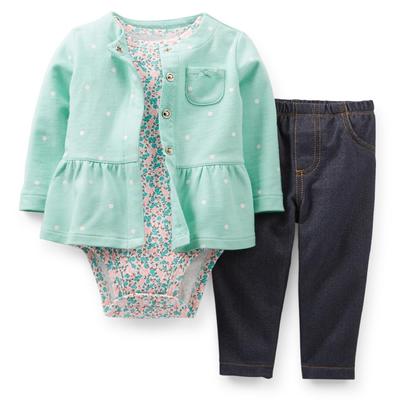 Carter's Newborn & Infant Girl's Cardigan  Bodysuit & Pants - Polka Dot