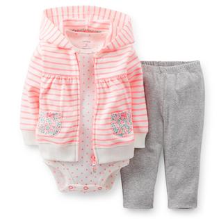 Carter's Newborn & Infant Girl's Hooded Jacket  Bodysuit & Leggings - Striped