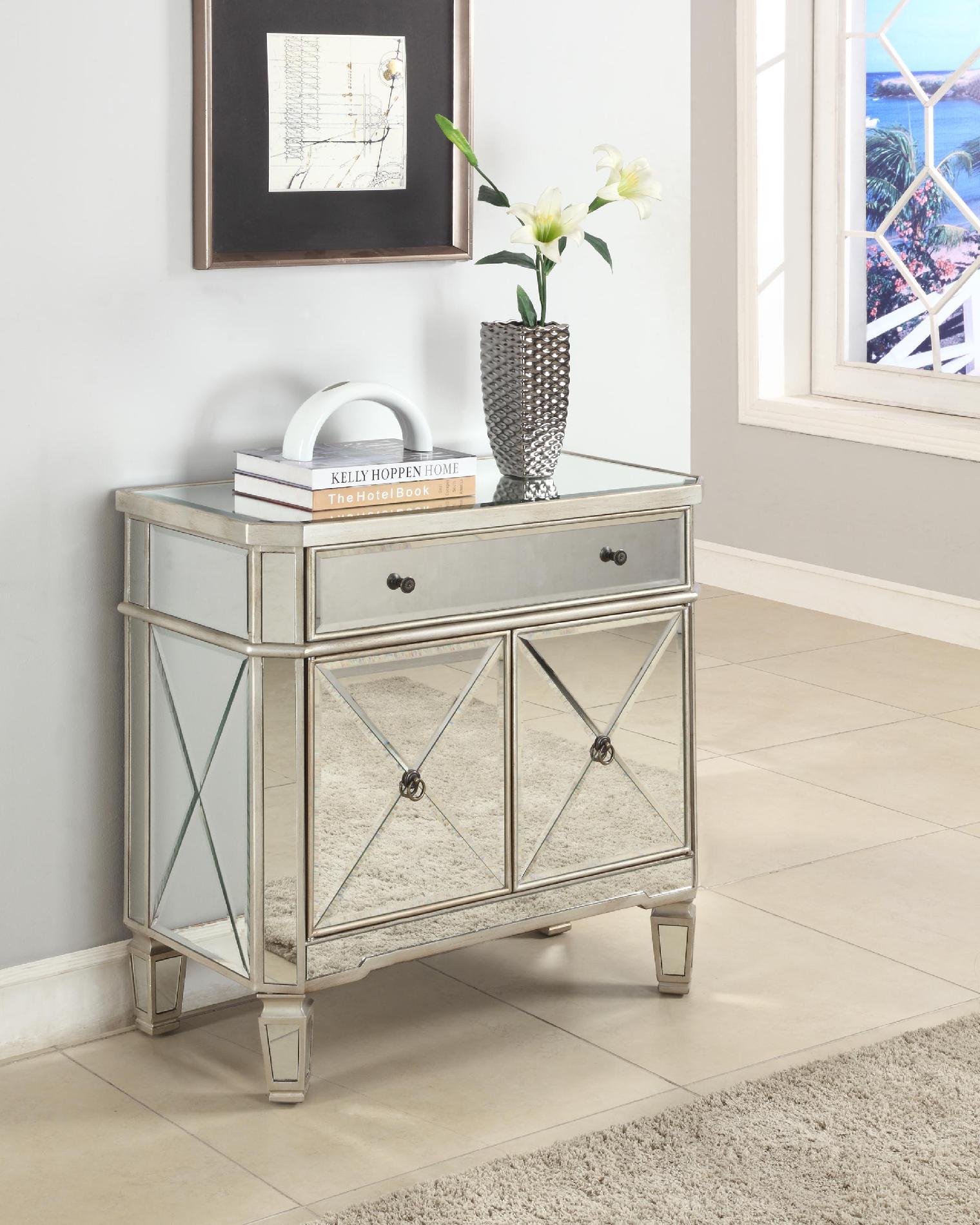L Powell Mirrored 1-Drawer, 2-Door Console