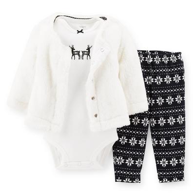 Carter's Newborn & Infant Girl's Fleece Jacket  Bodysuit & Leggings - Reindeer