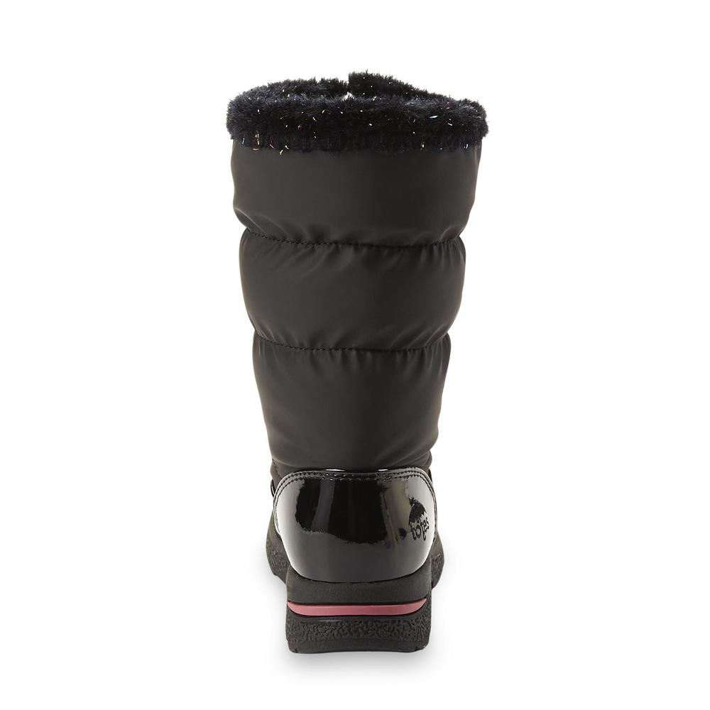 Totes Girl's Heartful Fleece-Lined Black Winter Snow Boot
