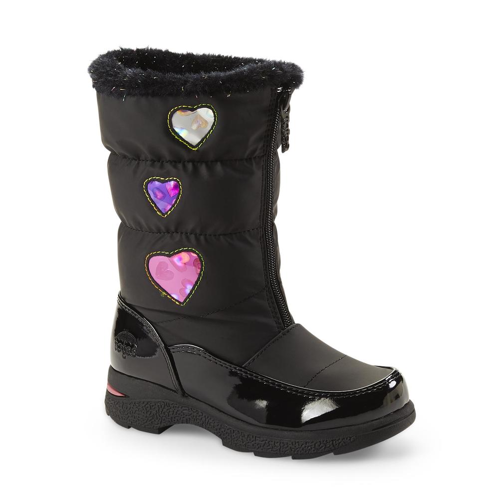 Totes Girl's Heartful Fleece-Lined Black Winter Snow Boot