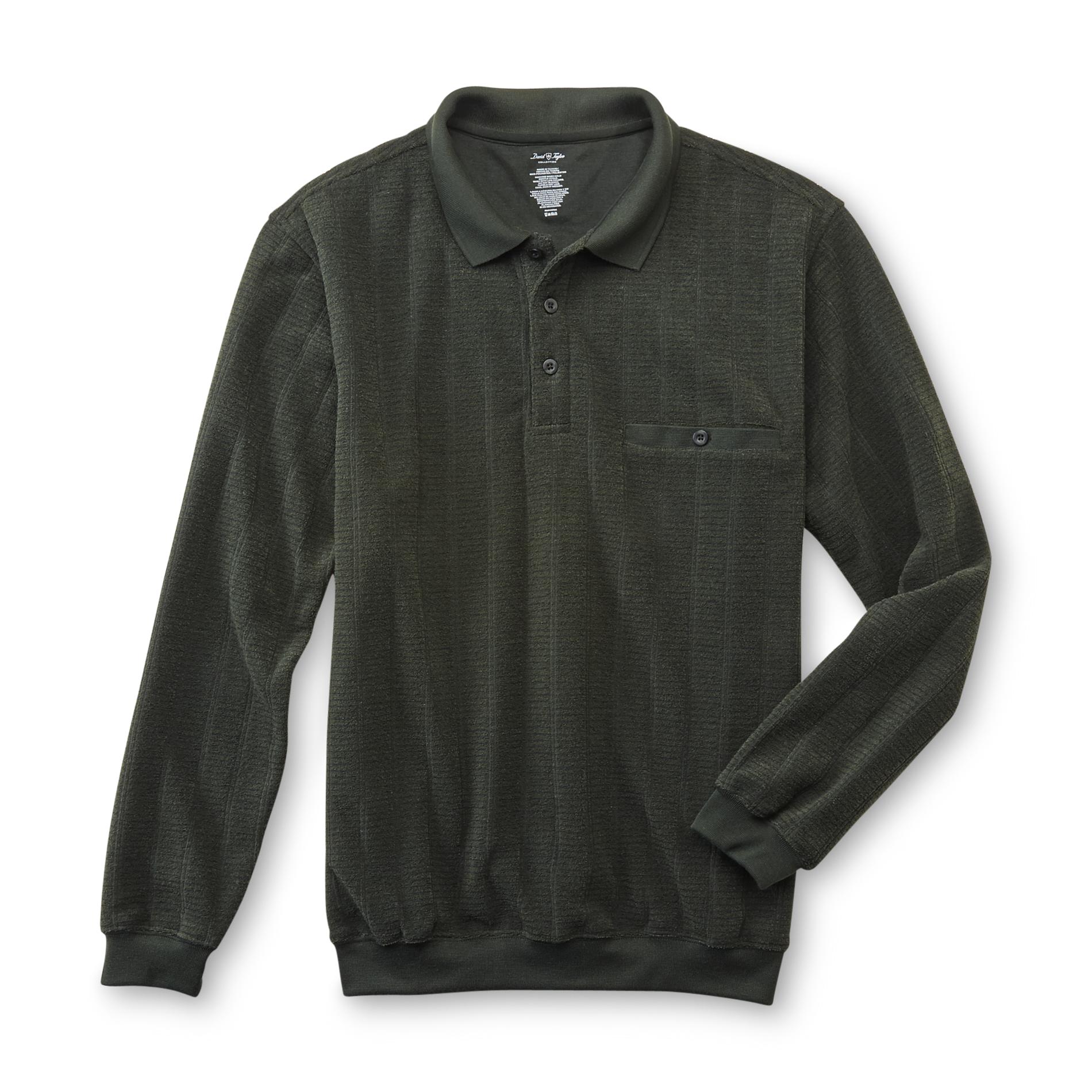 David Taylor Collection Men's Boucle Long-Sleeve Polo Shirt - Grid
