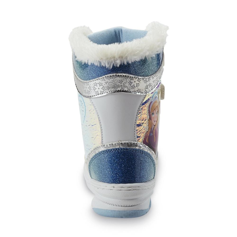 Disney Frozen Toddler/Youth Girl's 6-1/2 White/Blue/Glitter Winter Boots