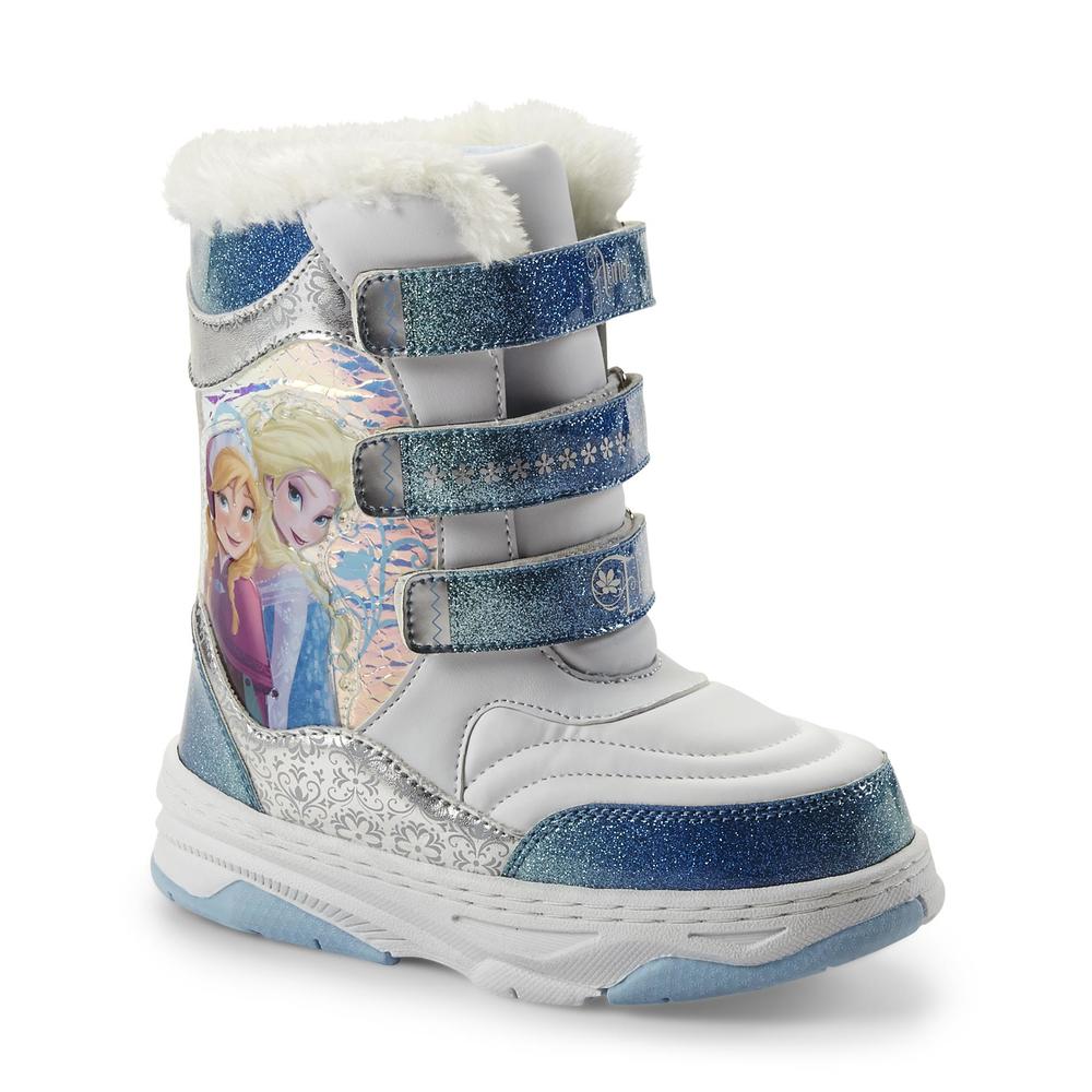 Disney Frozen Toddler/Youth Girl's 6-1/2 White/Blue/Glitter Winter Boots