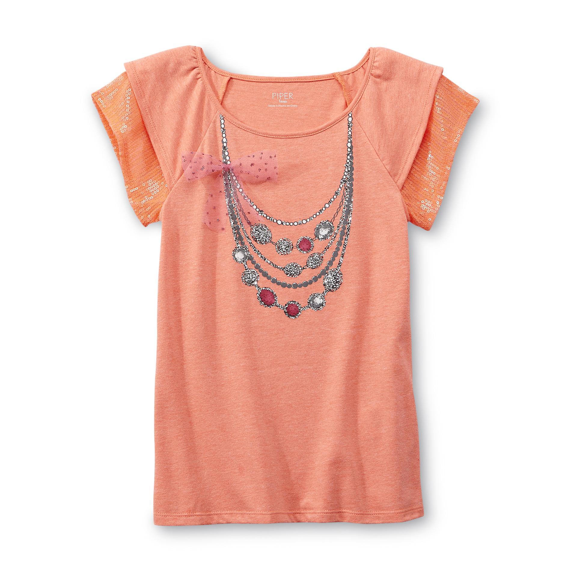 Piper Girl's Sequined Top - Necklace