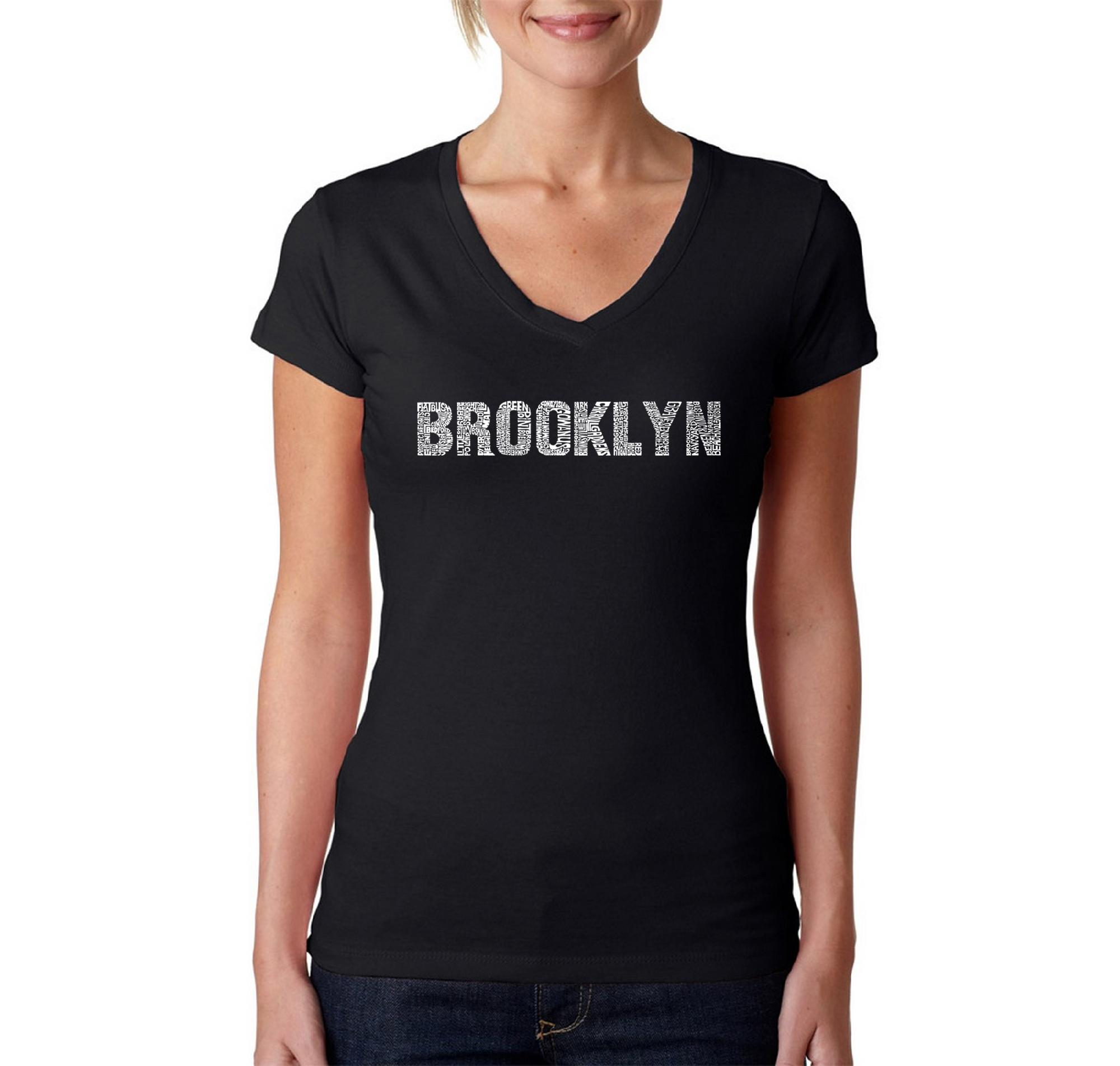 Los Angeles Pop Art Women's Word Art V-Neck T-shirt - Brooklyn Neighborhoods - Online Exclusive