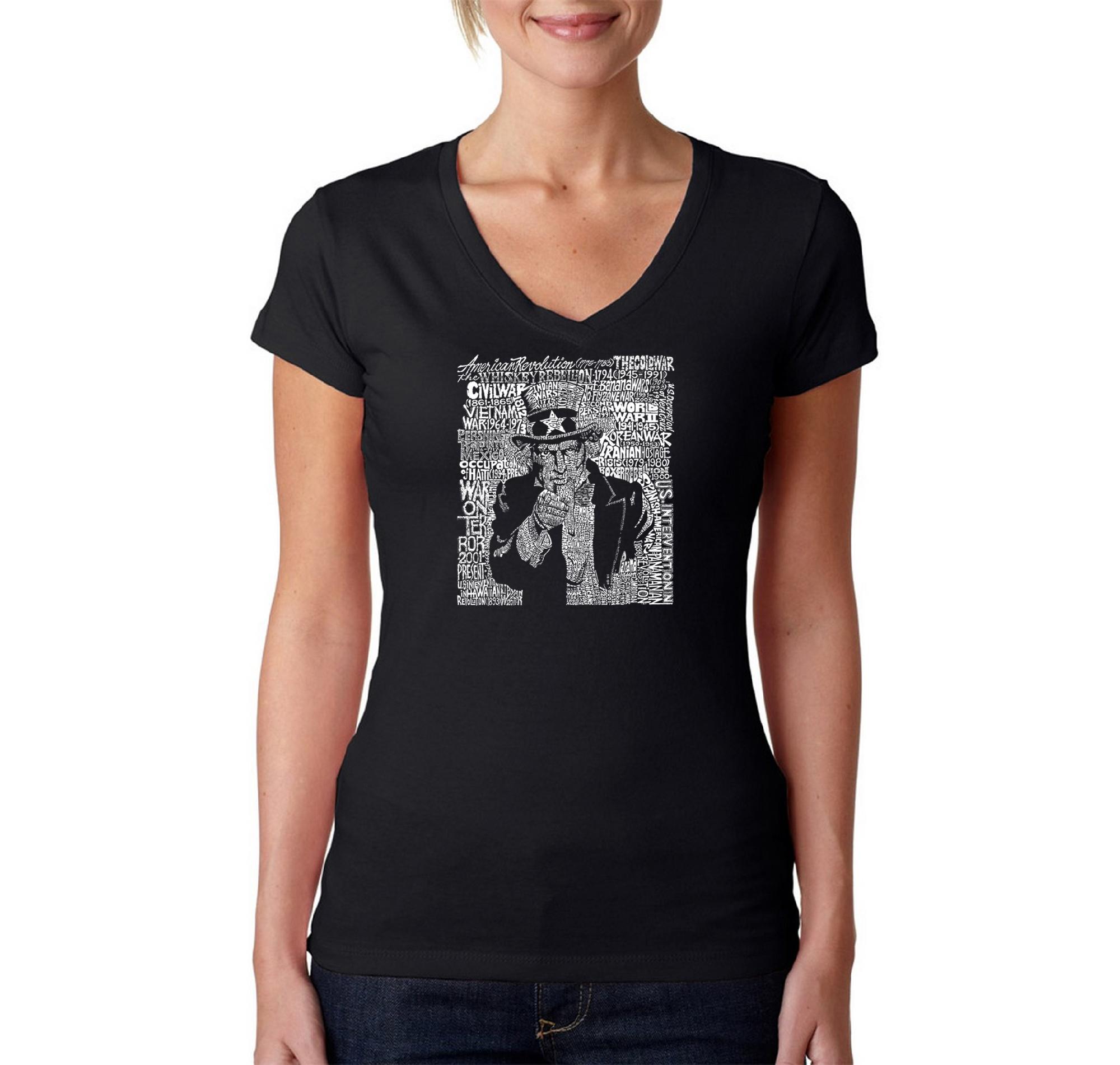 Los Angeles Pop Art Women's Word Art V-Neck T-shirt - Uncle Sam - Online Exclusive
