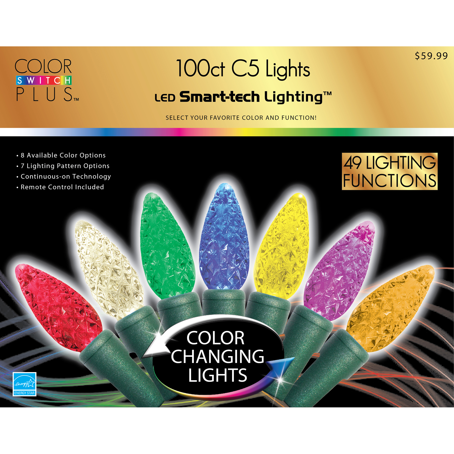 Color Switch Plus Christmas C5 Light Set with 49 Lighting Functions and 100 Multicolored Lights