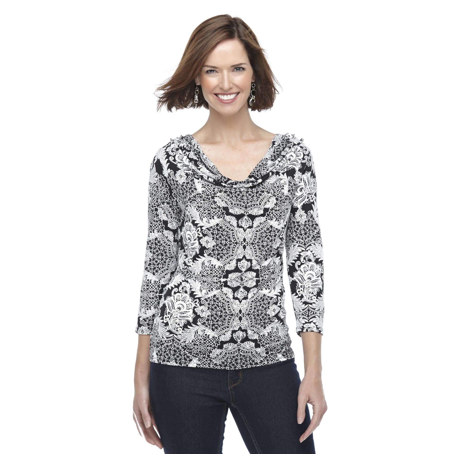 Jaclyn Smith Women's Jeweled Cowl Neck Top - Floral