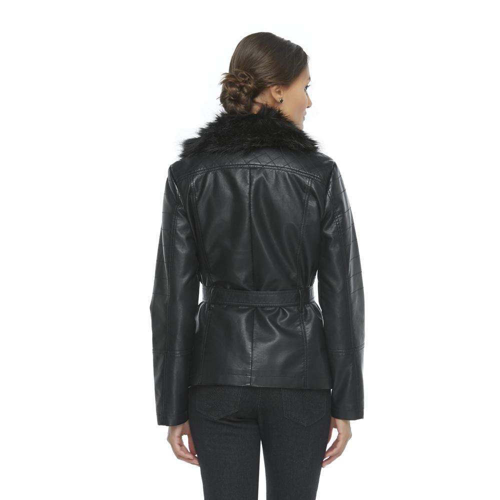 Attention Women's Belted Faux Leather Moto Jacket
