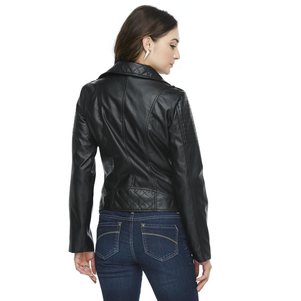 Route 66 Women's Simulated Leather Moto Jacket - Quilted Accents