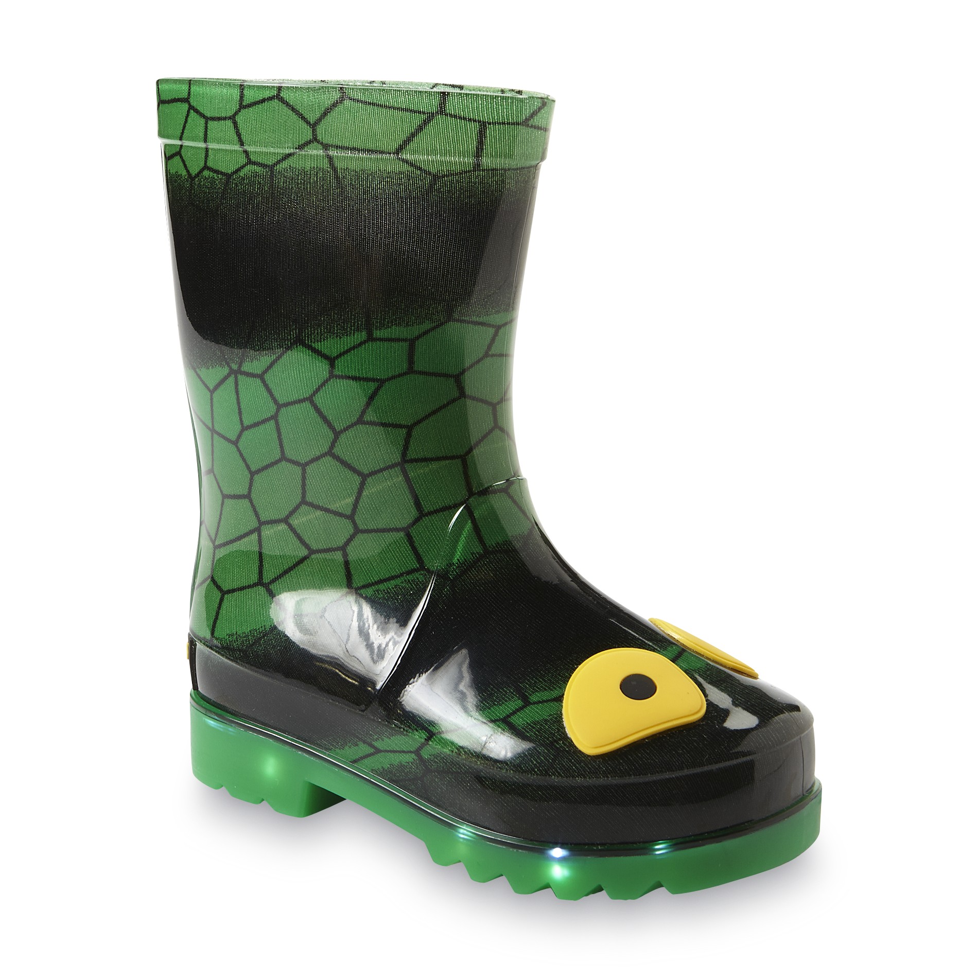 Skechers Toddler Boy's Waterspout-Drip Drops Green Lizard Light-Up Wellie Rain Boot