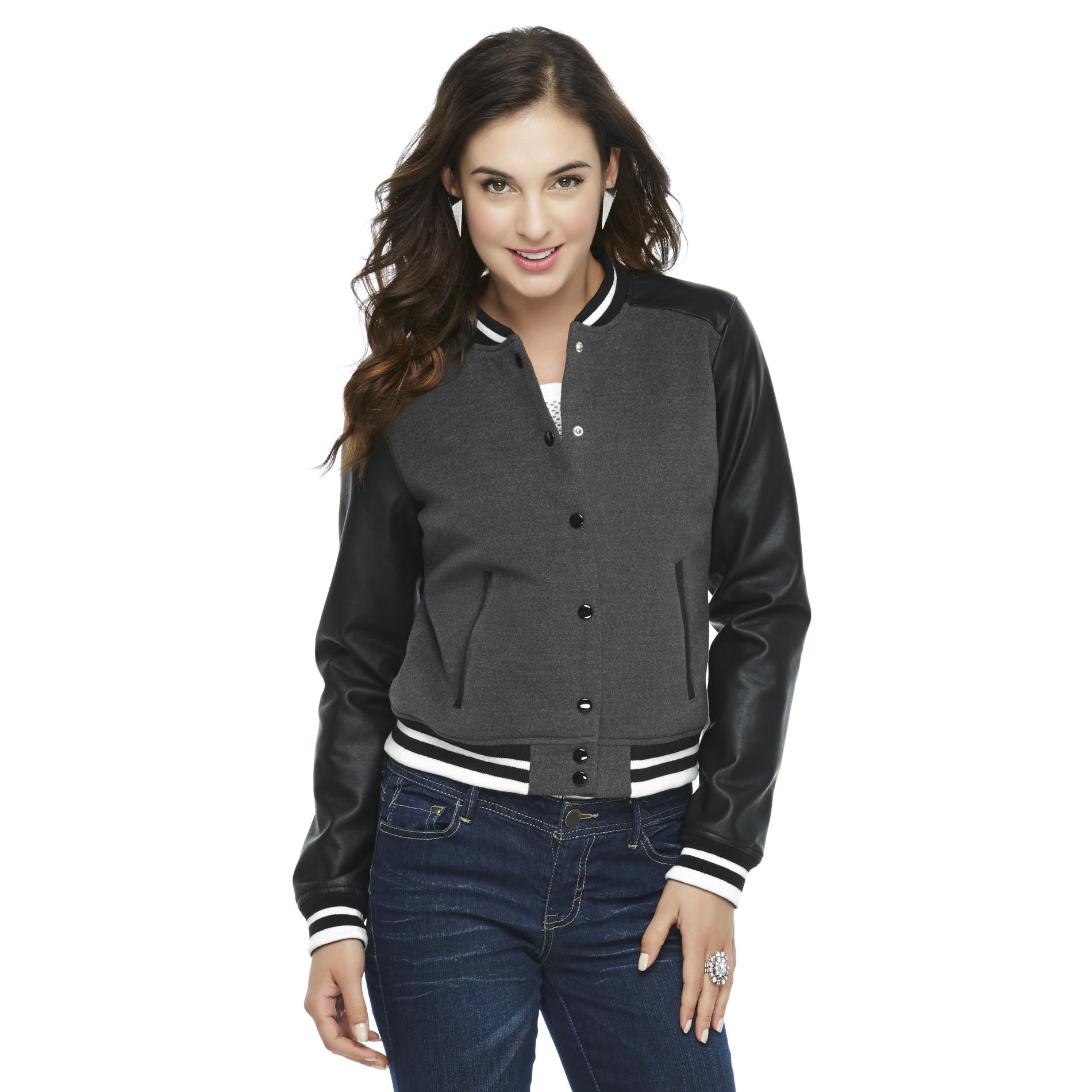 buy Rocawear Women Varsity Fleece W/Vegan Leather Sleeve Varsity Jacket ...