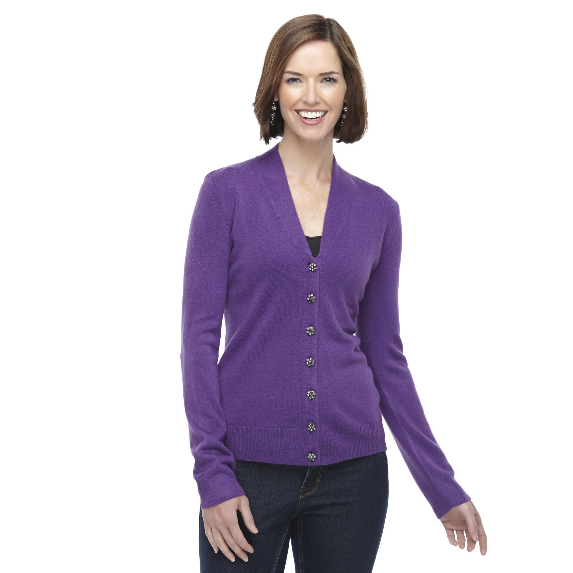 Jaclyn Smith Women's Sparkling Button Cardigan