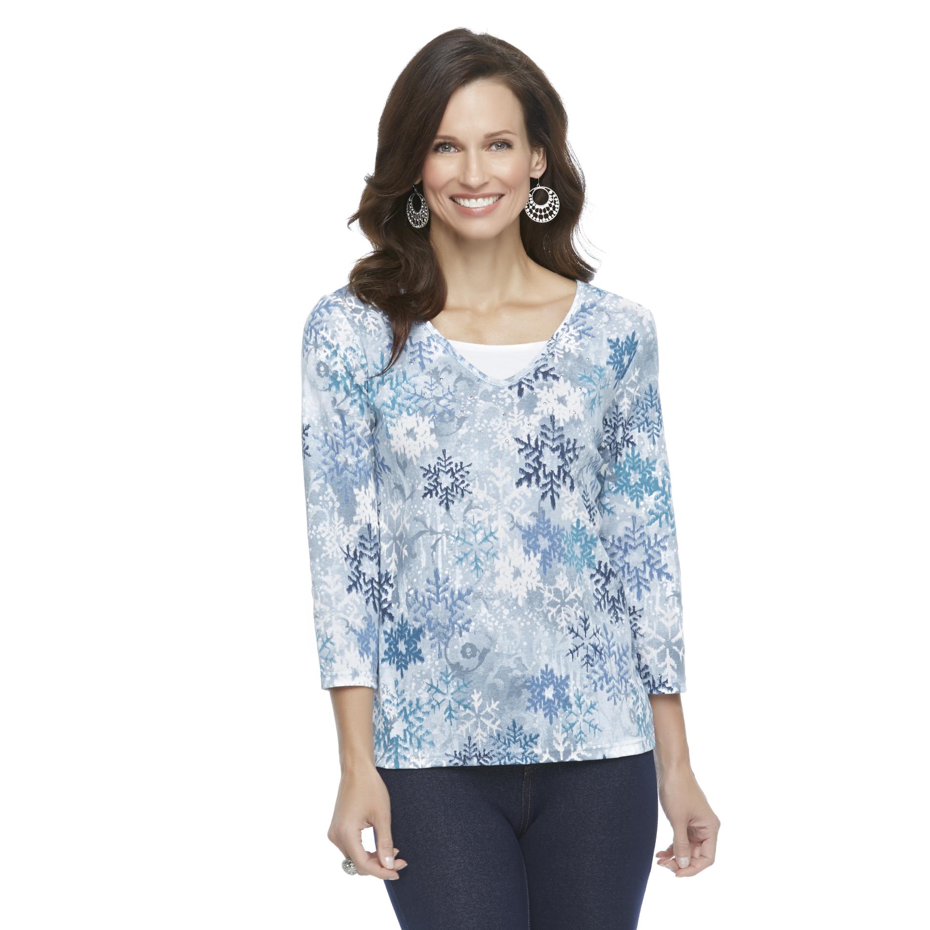 Basic Editions Women's Studded Knit Top - Floral