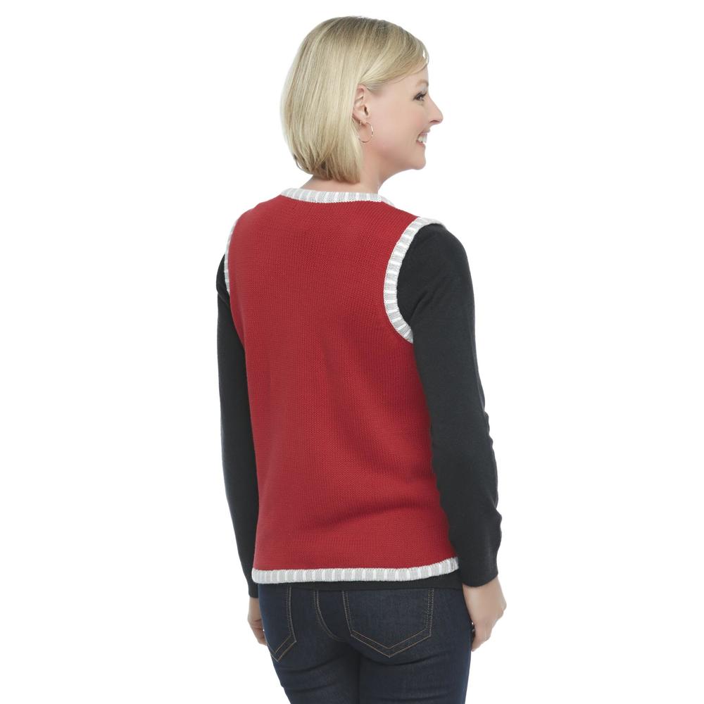 Holiday Editions Women's Sweater Vest - Christmas Snowflakes & Snowman