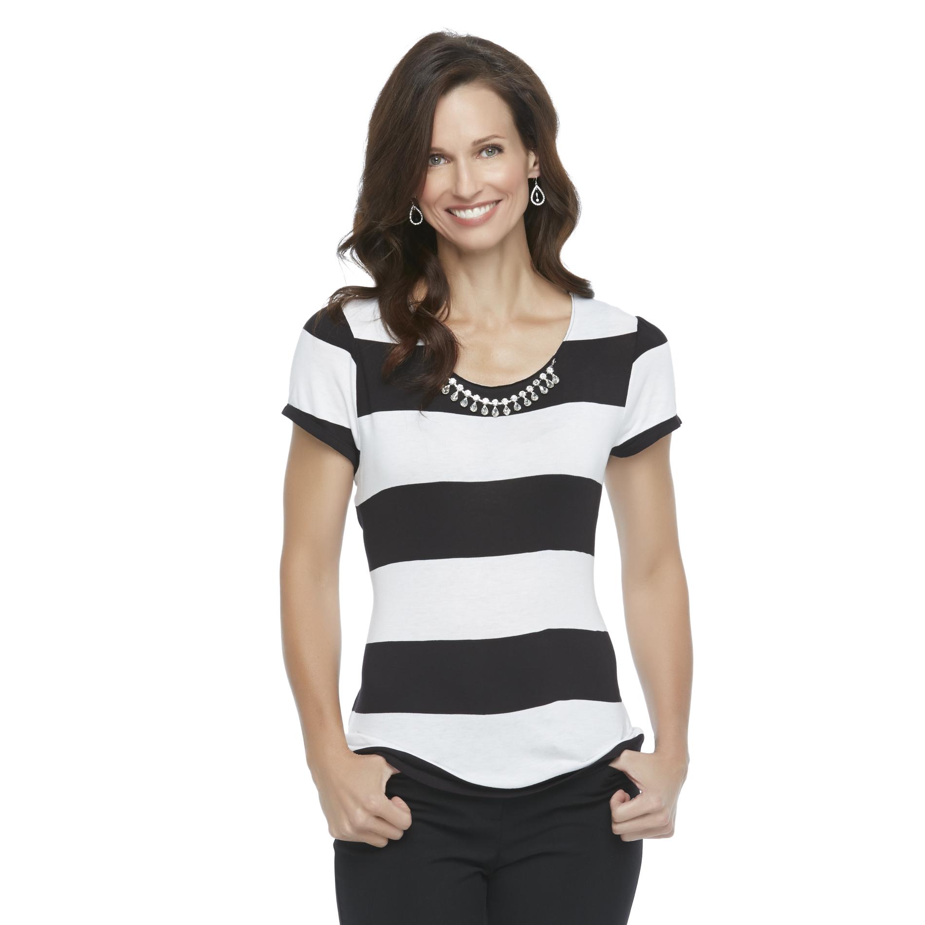 Jaclyn Smith Women's Short-Sleeve Necklace Top - Striped