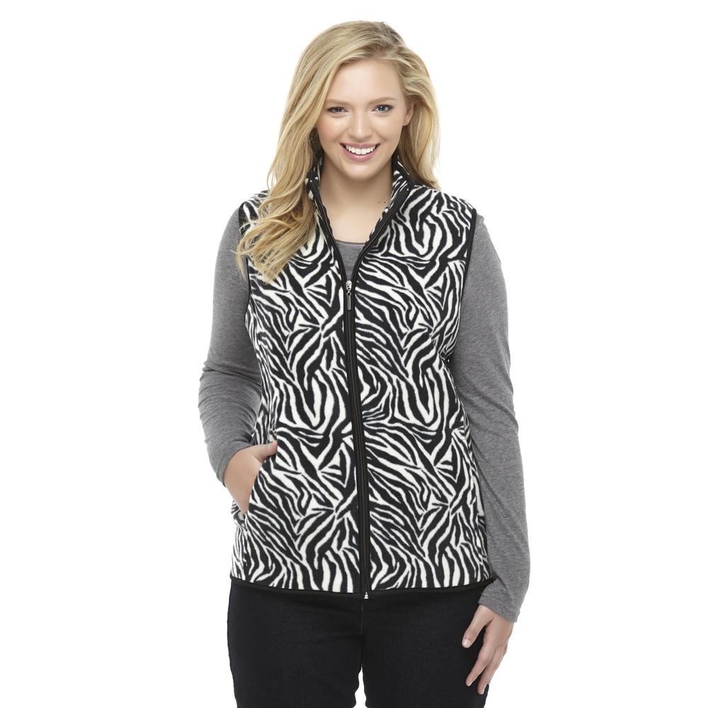 Laura Scott Women's Plus Microfleece Vest - Zebra Striped