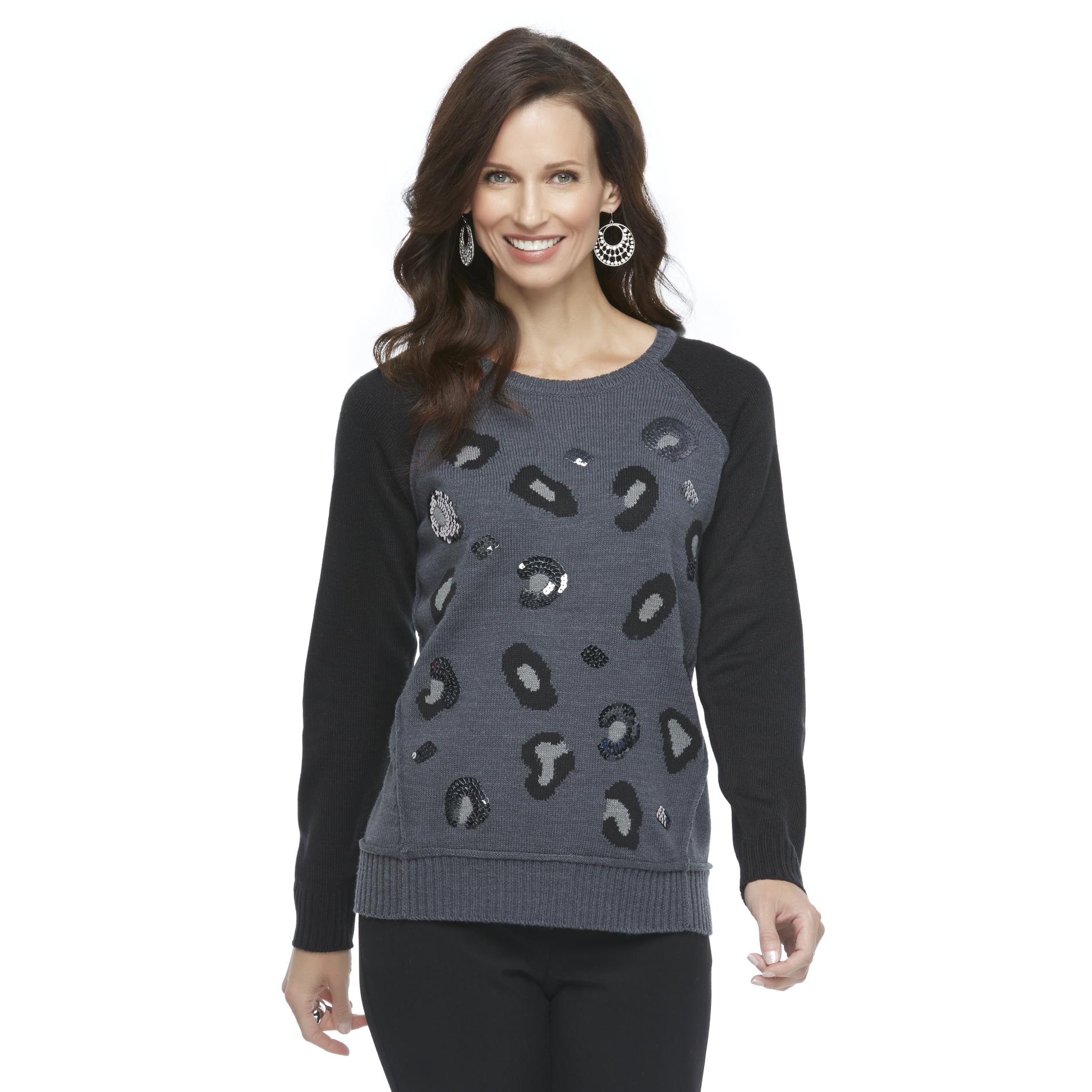 Jaclyn Smith Women's Raglan Sweater - Leopard Print