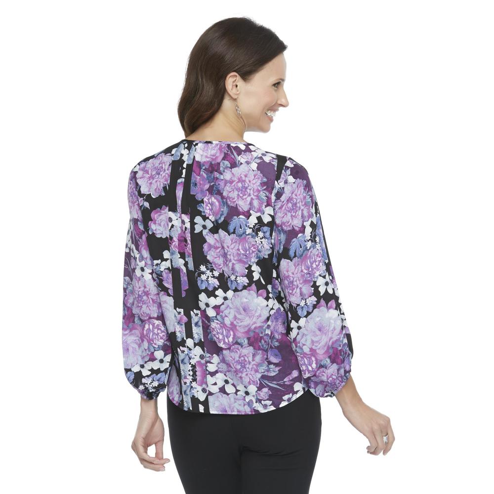 Jaclyn Smith Women's Pleated Embellished Top - Floral