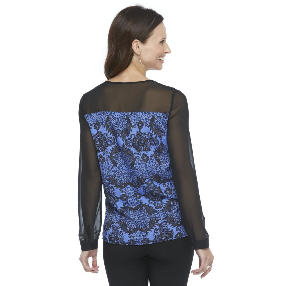 Jaclyn Smith Women's Embellished Blouse - Lace Print