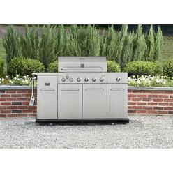 Kenmore 6 Burner Stainless Steel front Gas Grill With Smoker, Cabinets, Drawer, Hooks Inside