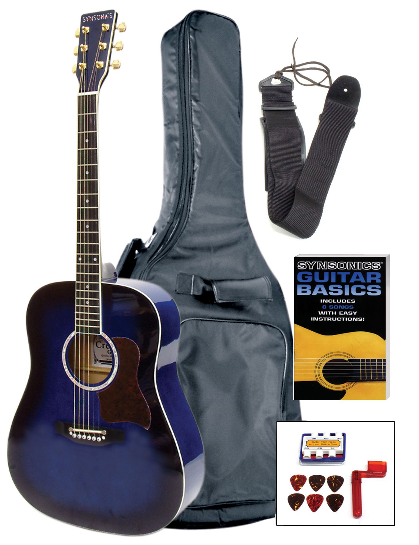 Synsonics 60201BL dreadnought guitar outfit - blueburst