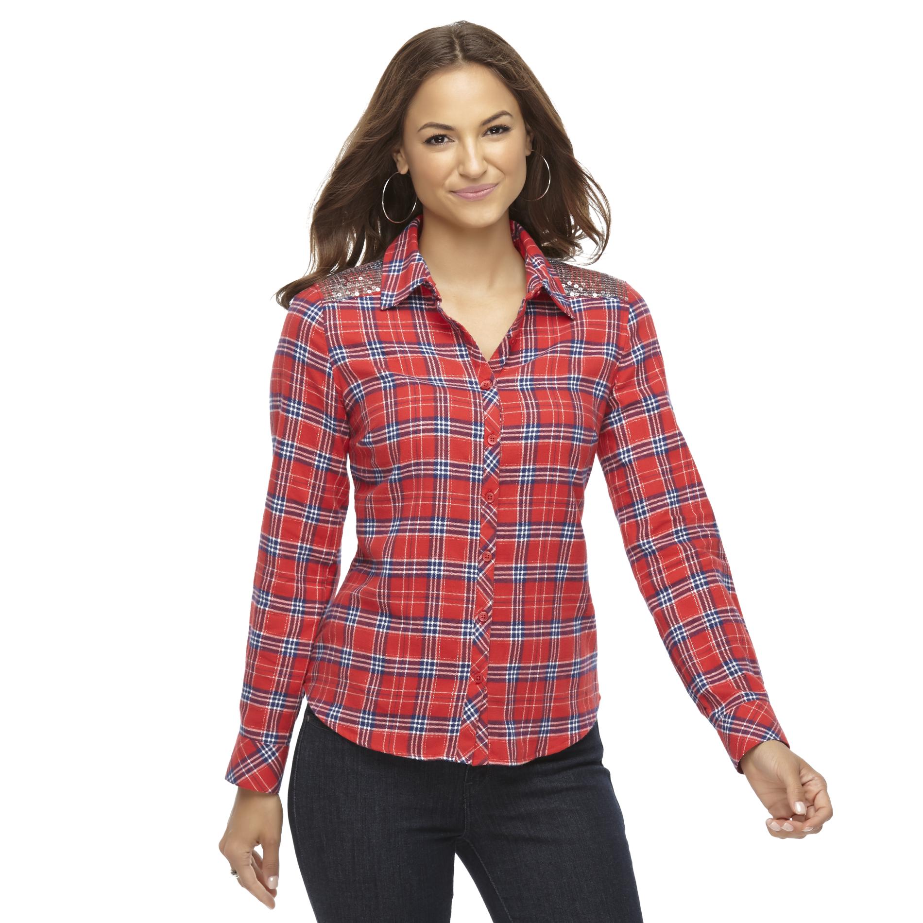 Route 66 Women's Plaid Flannel Shirt - Sequins