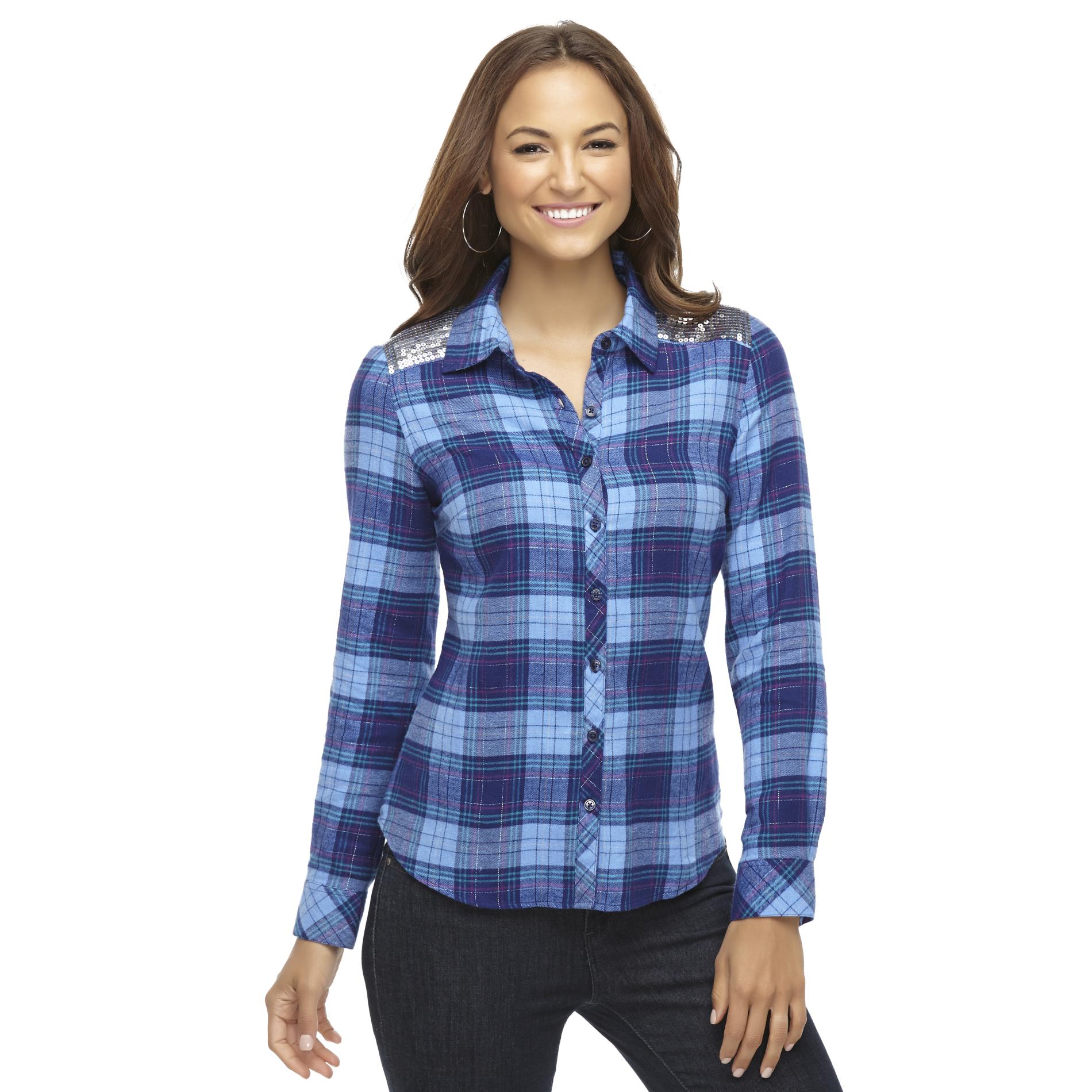 Route 66 Women's Plaid Flannel Shirt - Sequins