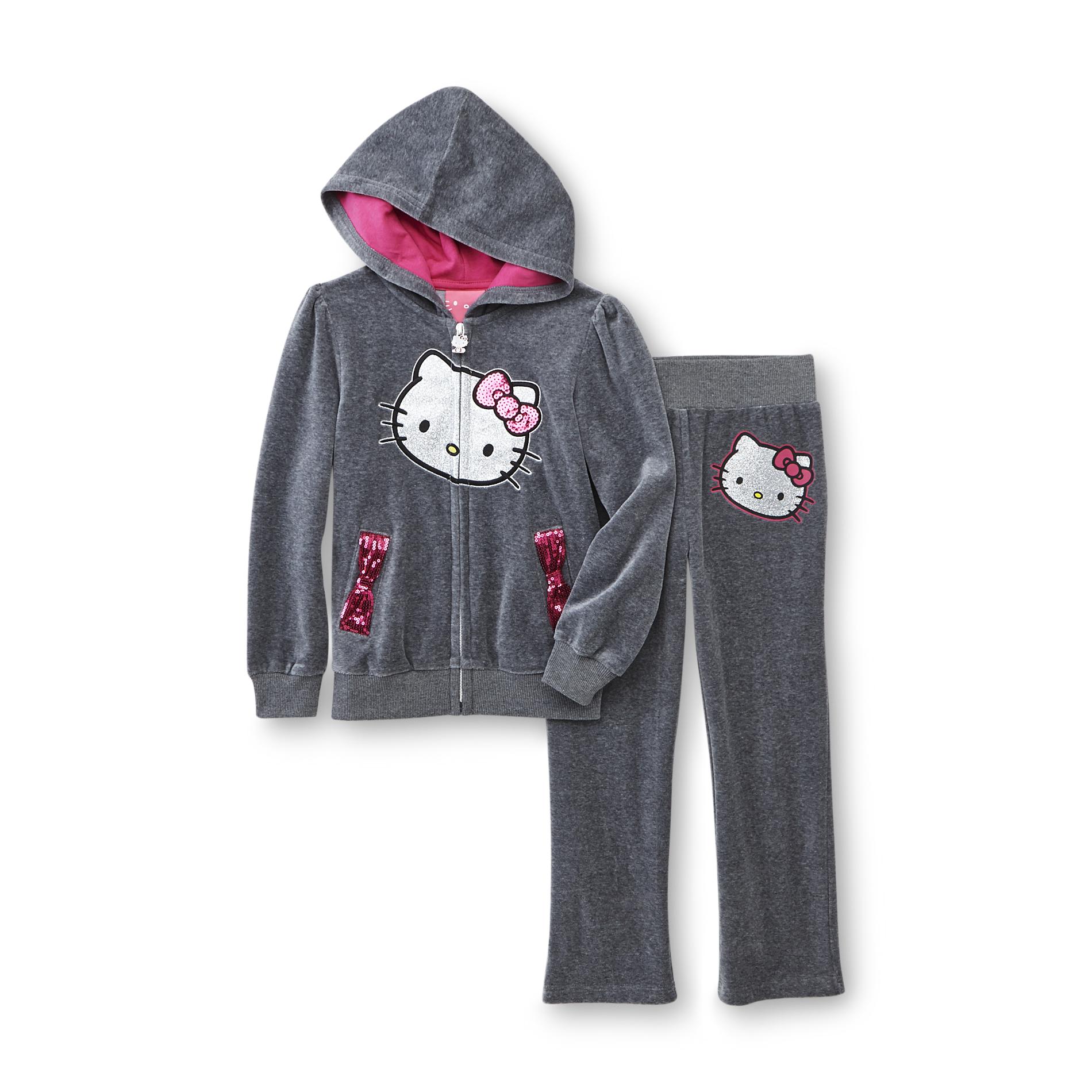 Hello Kitty Girl's Velour Hoodie Jacket & Pants - Glitter