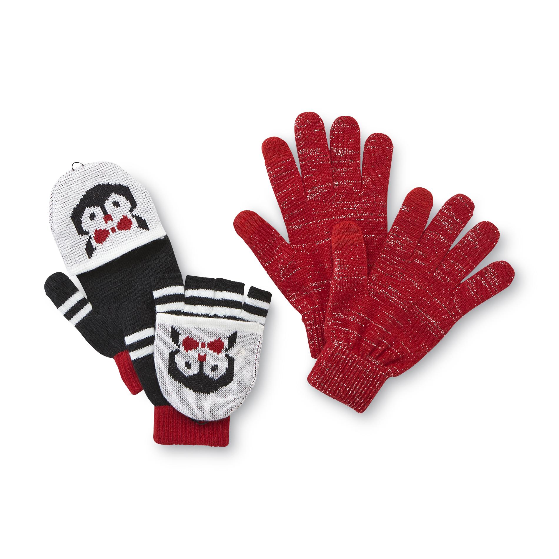 Joe Boxer Junior's 2-Pairs Stretch Knit Texting Gloves - Penguin