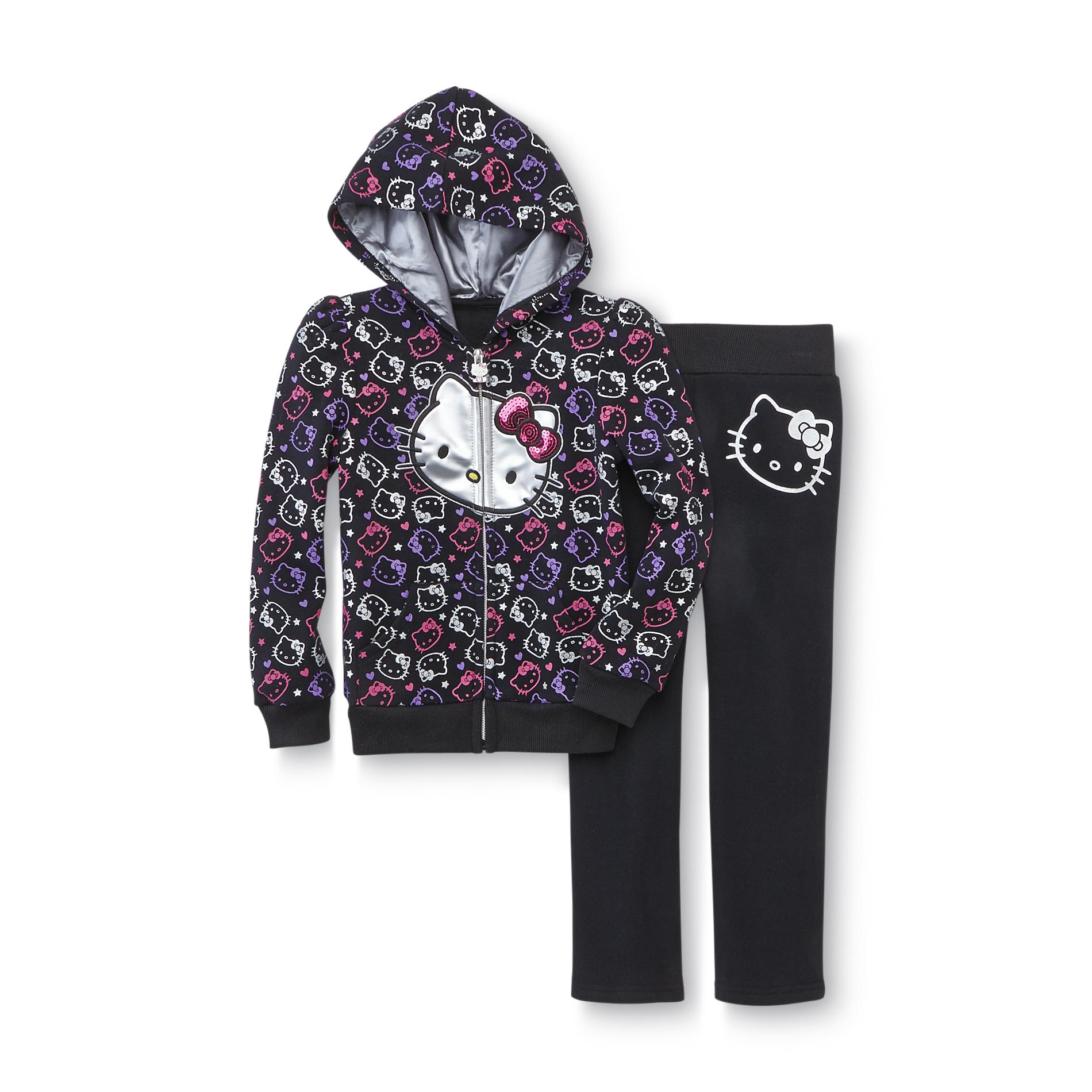 Hello Kitty Girl's Fleece Hoodie Jacket & Sweatpants - Logos
