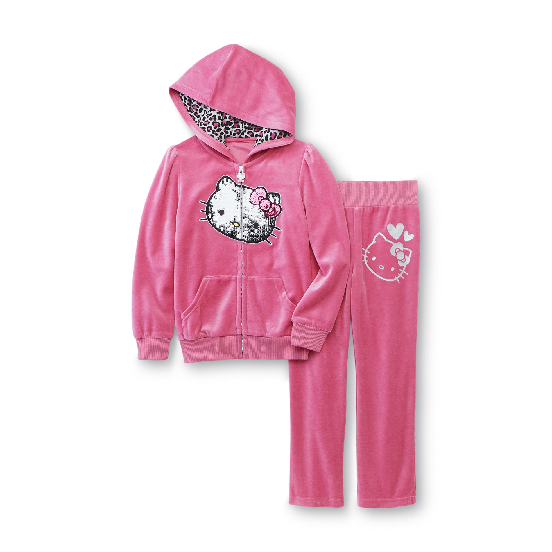 Hello Kitty Girl's Velour Hoodie Jacket & Pants - Sequins