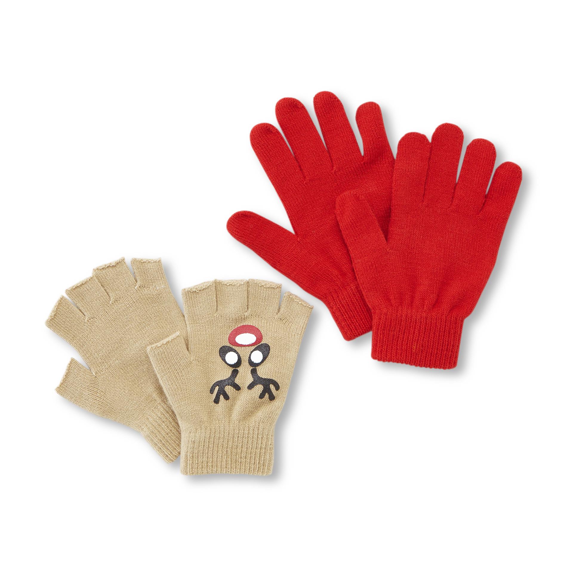 Joe Boxer Junior's 2-Pairs Stretch-Knit Gloves - Reindeer