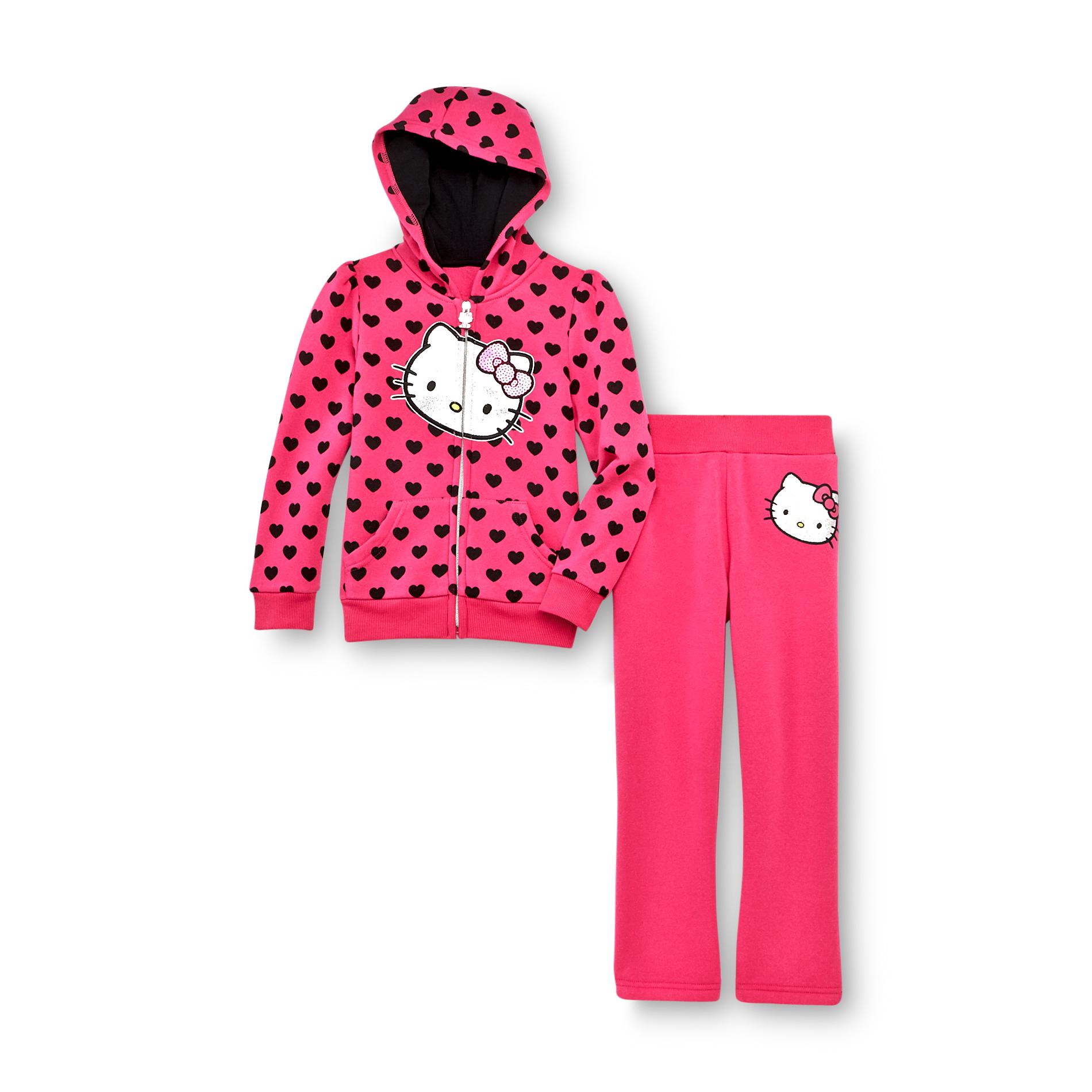 Hello Kitty Girl's Fleece Hoodie Jacket & Sweatpants - Hearts