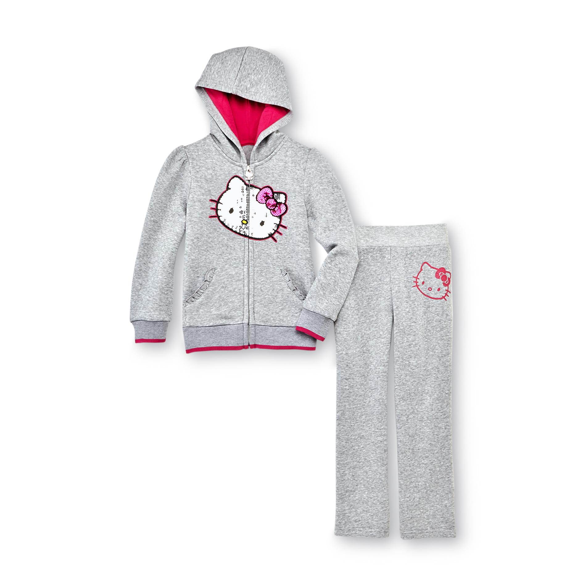 Hello Kitty Girl's Fleece Hoodie Jacket & Sweatpants - Sequins