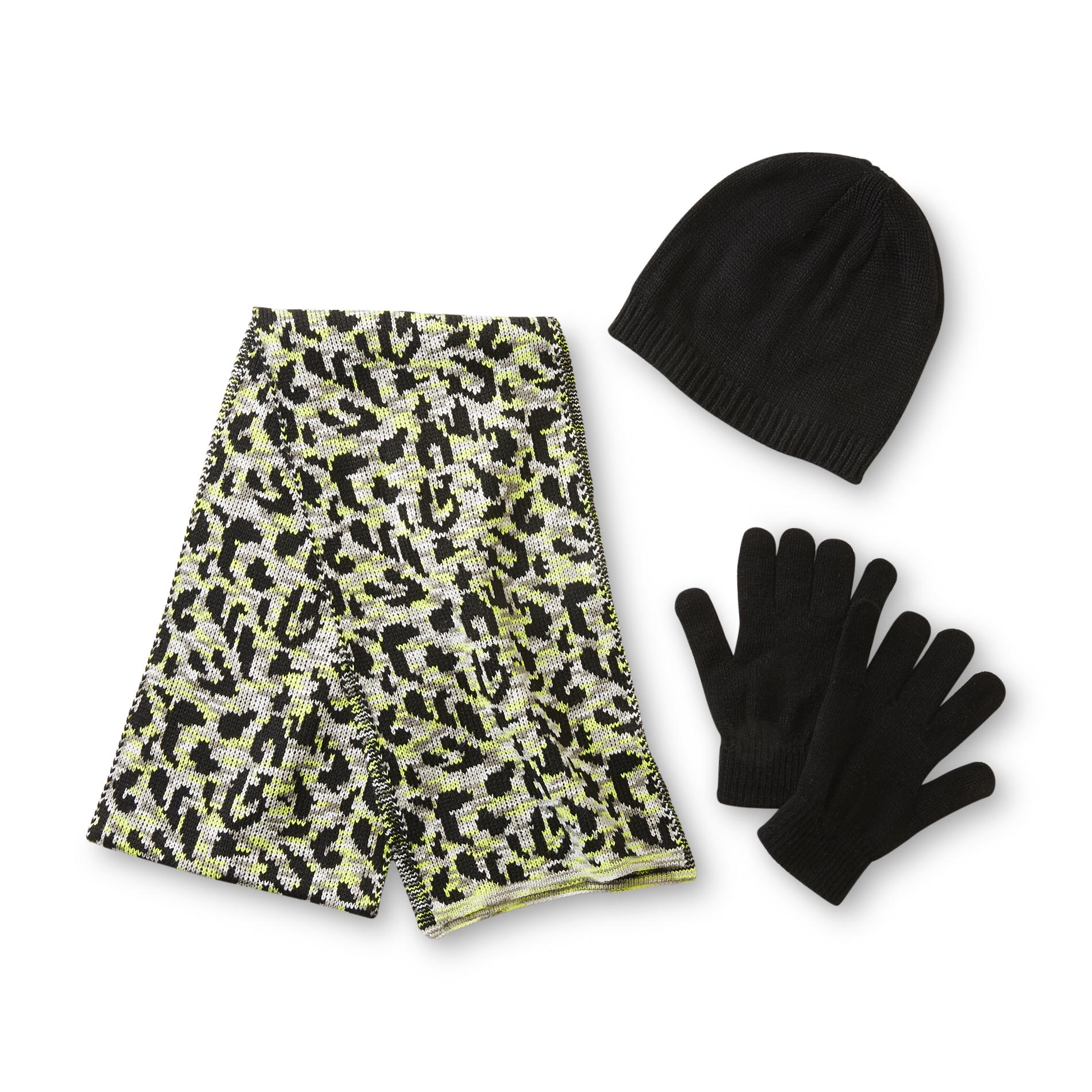 Joe Boxer Junior's Hat  Gloves & Scarf - Cheetah Print
