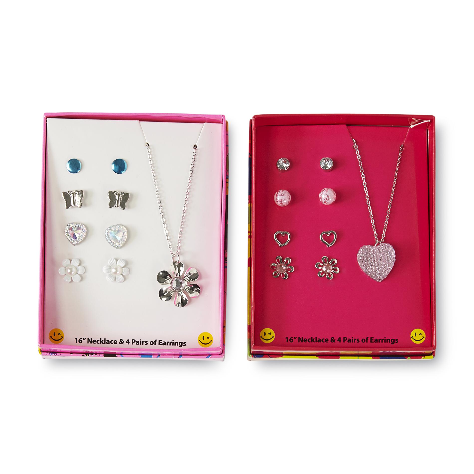 Joe Boxer Girl's 8-Pairs Earrings & 2 Best Friend Necklaces - Heart