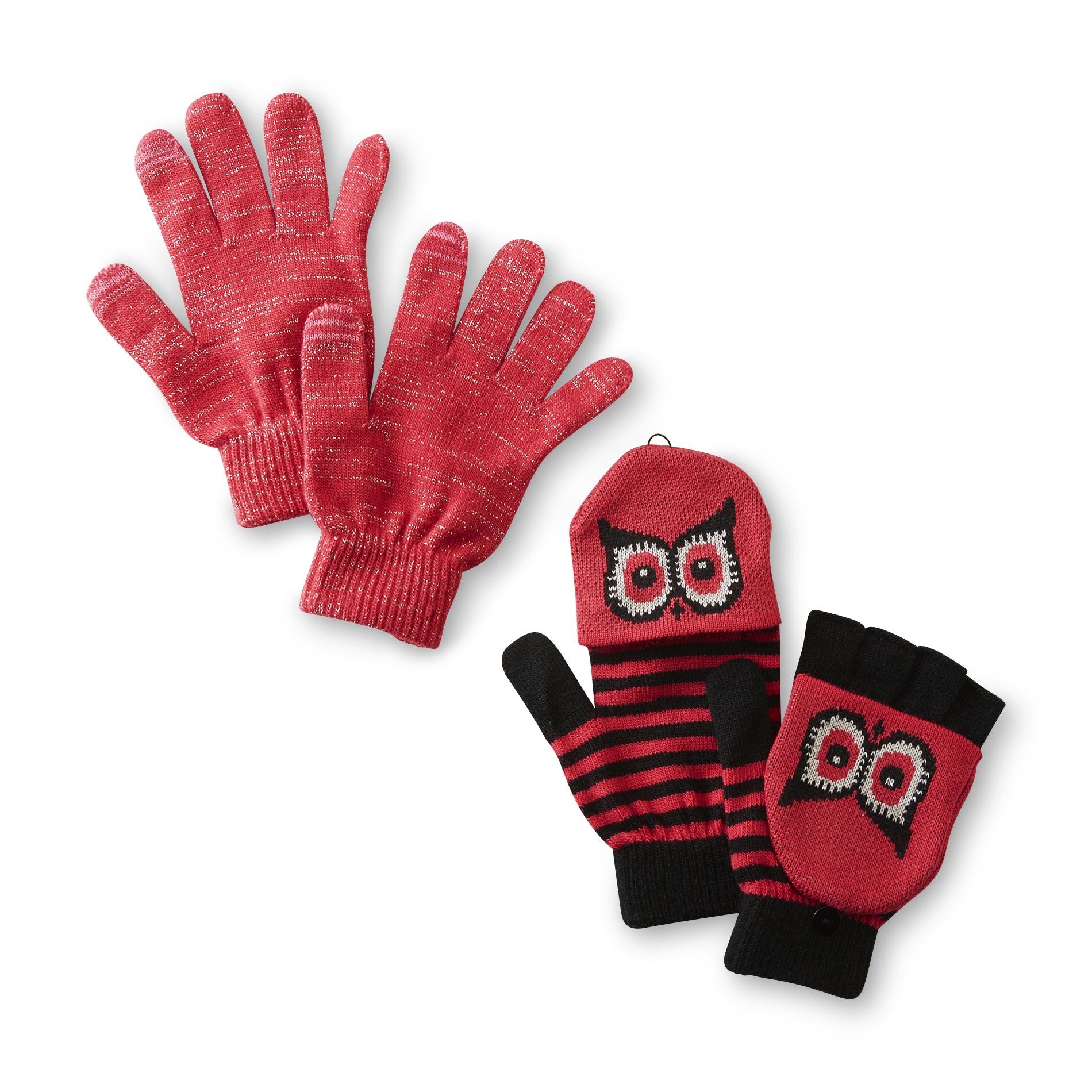 Joe Boxer Junior's 2-Pairs Stretch Knit Texting Gloves - Owl