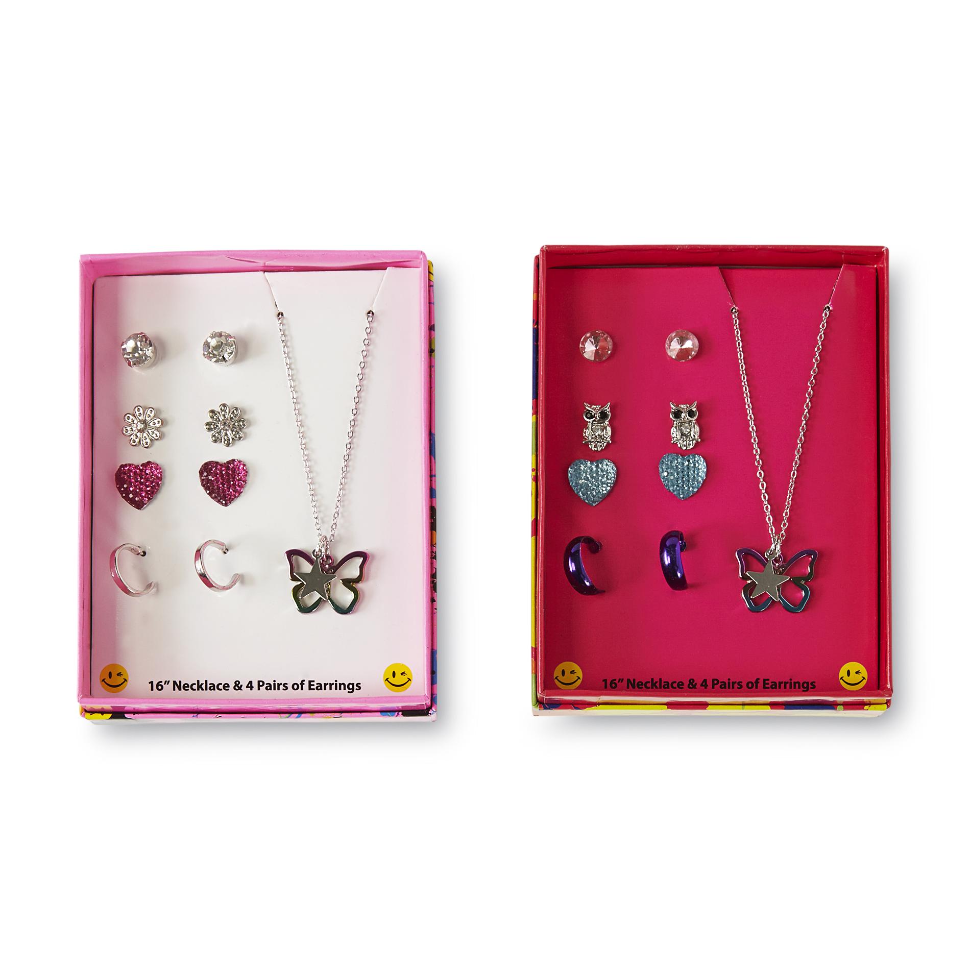Joe Boxer Girl's 8-Pairs Earrings & 2 Best Friend Necklaces - Butterfly