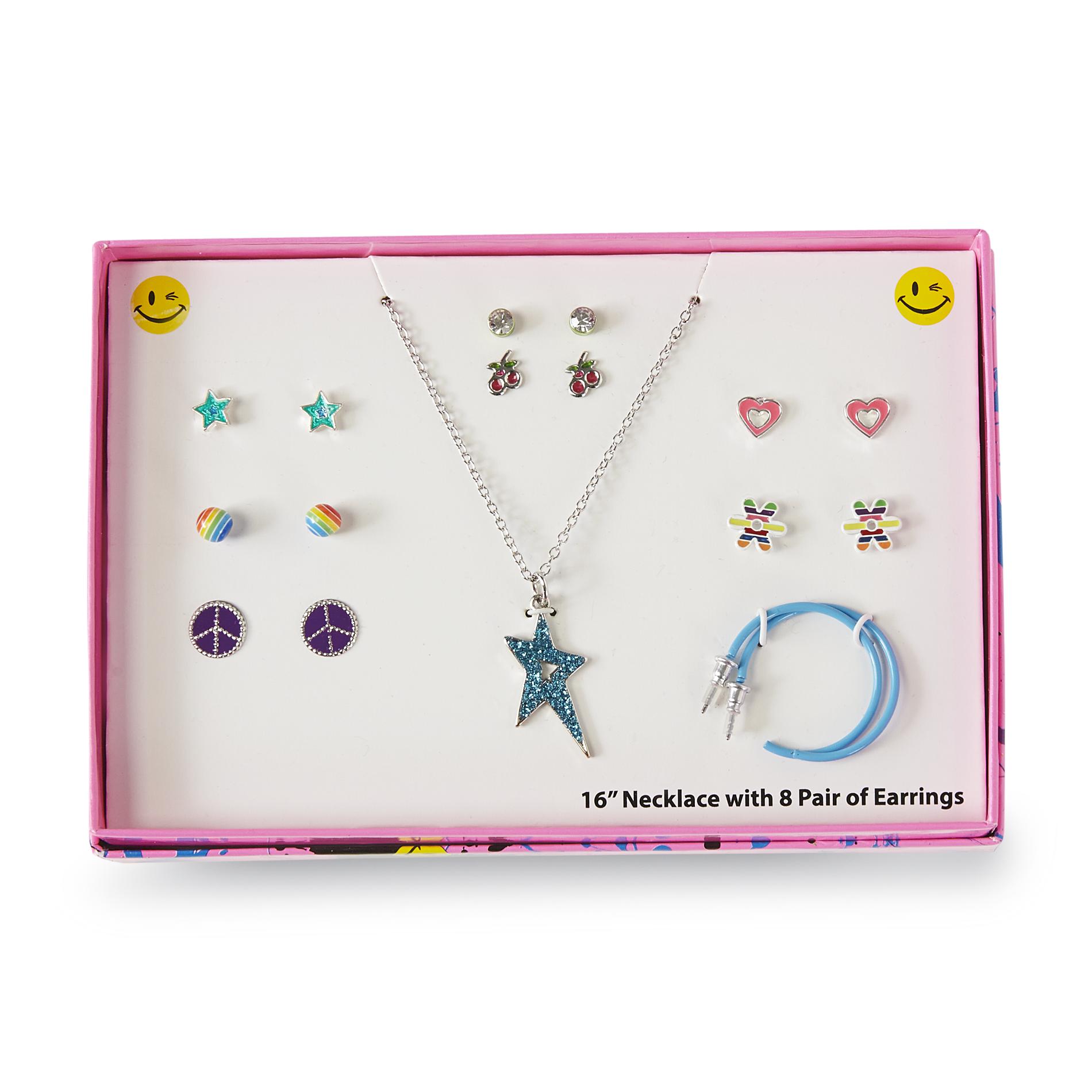 Joe Boxer Girl's Charm Necklace & 8-Pairs Earrings - Star