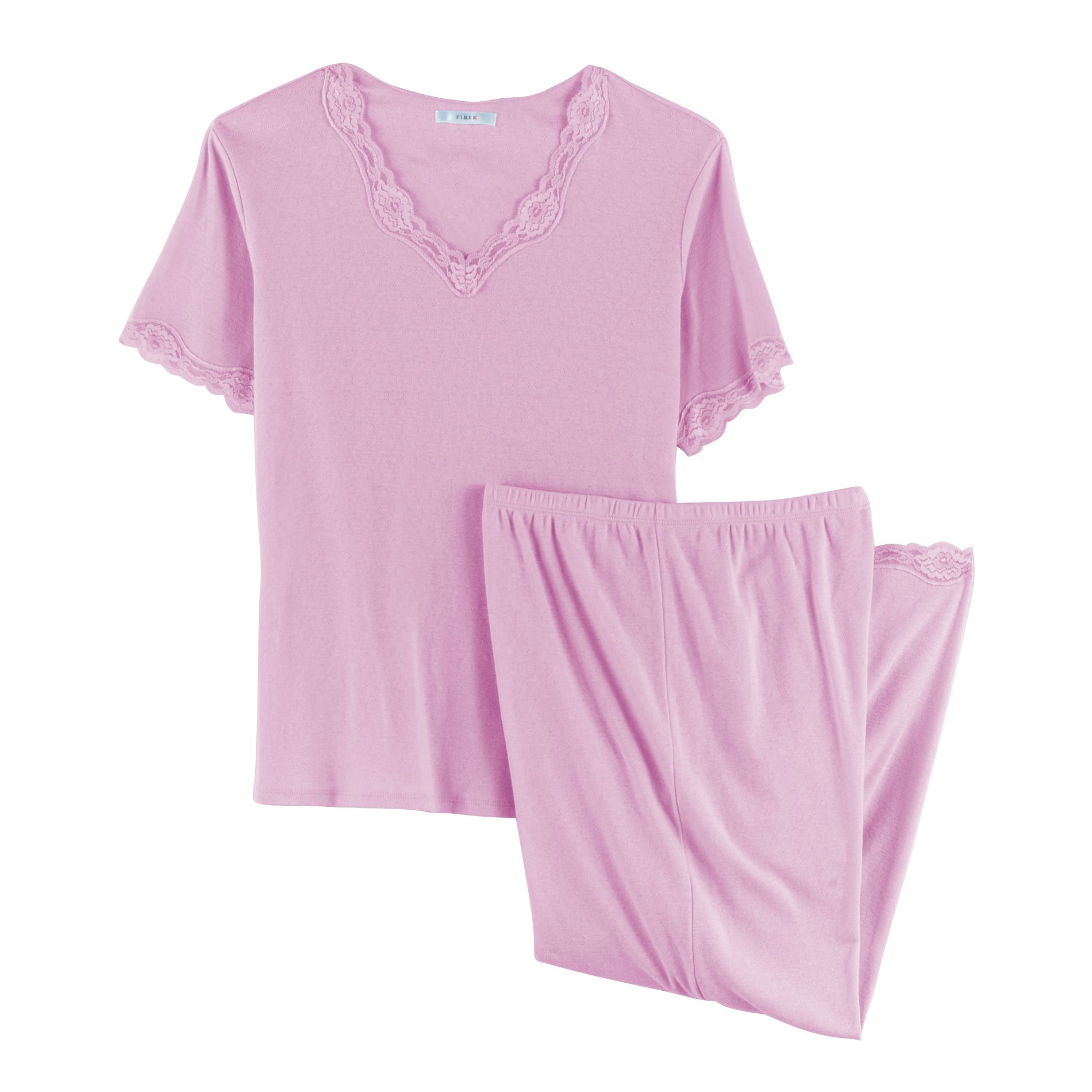 Pink K Women&#39;s Plus Short Sleeve Tee & Capri Pajama Set