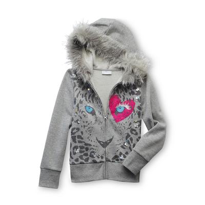 Piper Girl's Faux Fur-Trimmed Hoodie Jacket - Leopard