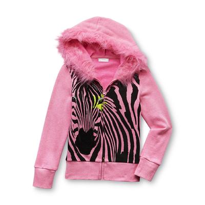 Piper Girl's Faux Fur-Trimmed Hoodie Jacket - Zebra
