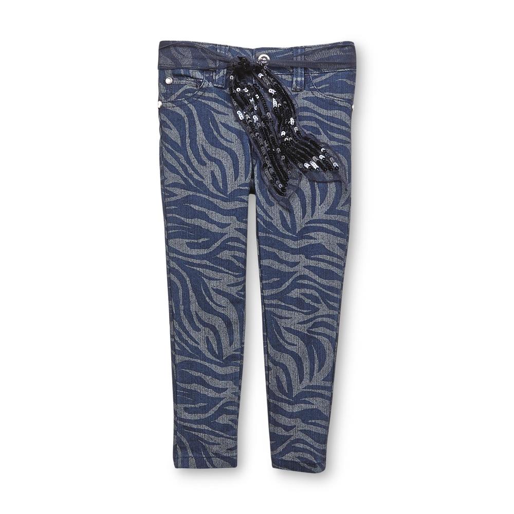 Piper Girl's Printed Colored Jeans & Belt - Zebra Print