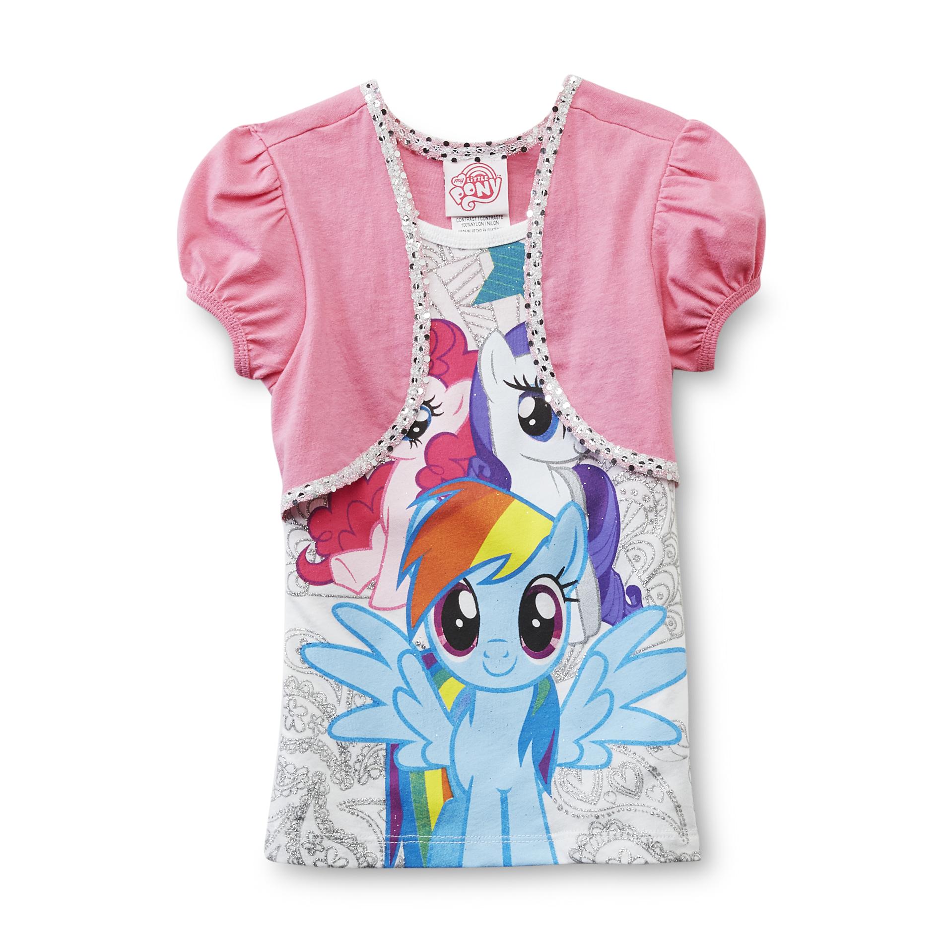 My Little Pony Girl's Short-Sleeve Shrug Tunic Top - Rainbow Dash  Pinkie Pie & Rarity
