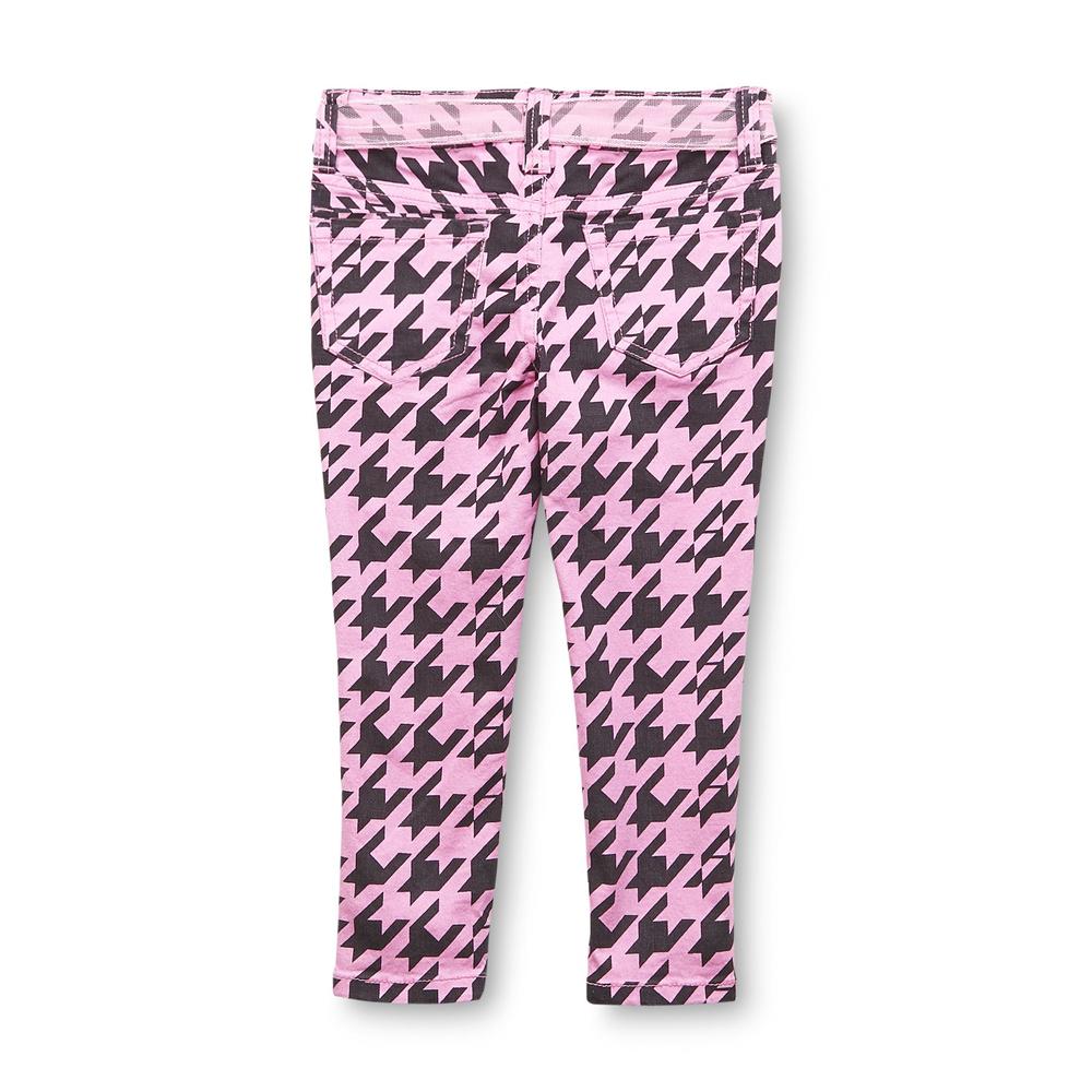 Piper Girl's Printed Colored Jeans & Belt - Houndstooth Check